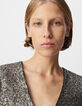 Top gris manche courte brodé sequins métallisés Femme-5