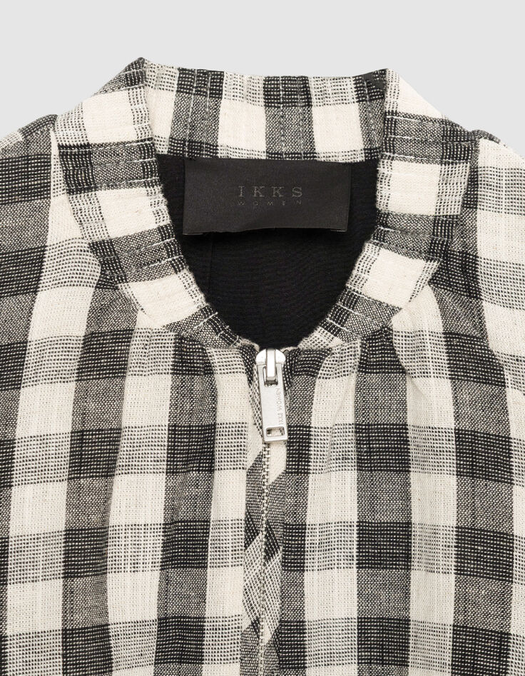 Blouson court &eacute;cru motif carreaux Femme-7