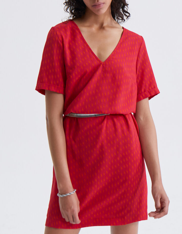 Vestido recto estampado fucsia mujer-2