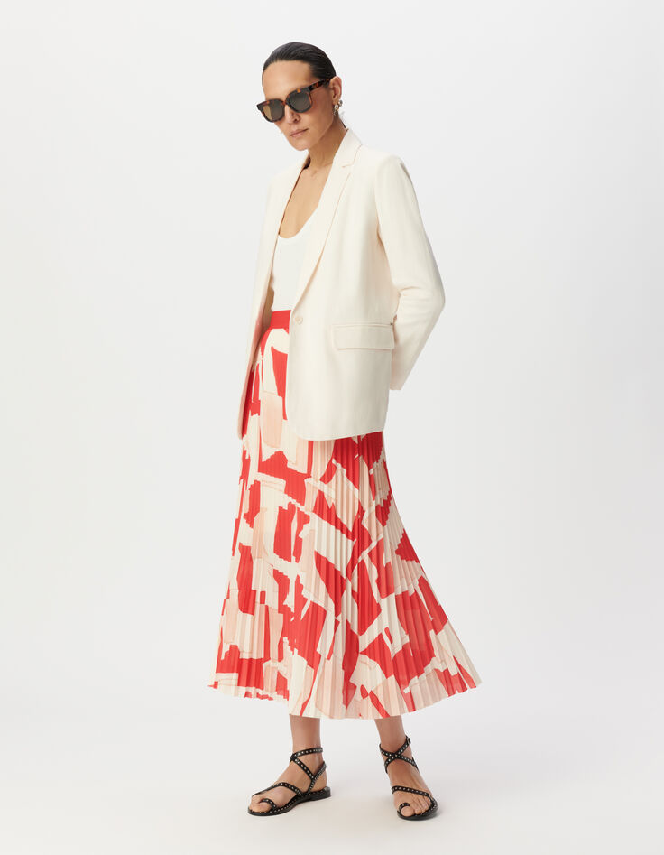 Roter, plissierter, geometrisch bedruckter langer Rock für Damen-2