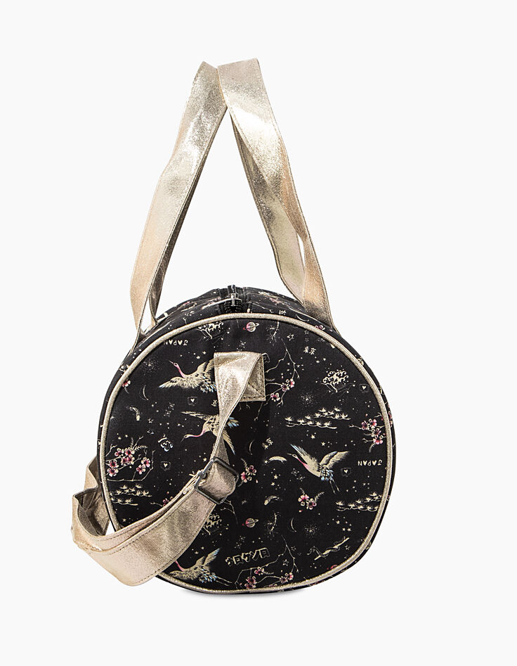 Schwarze M&auml;dchenbowlingtasche mit Sakura- und Kranichprint-6