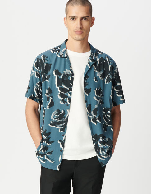 Chemise regular bleue imprimé arty floral Homme - IKKS