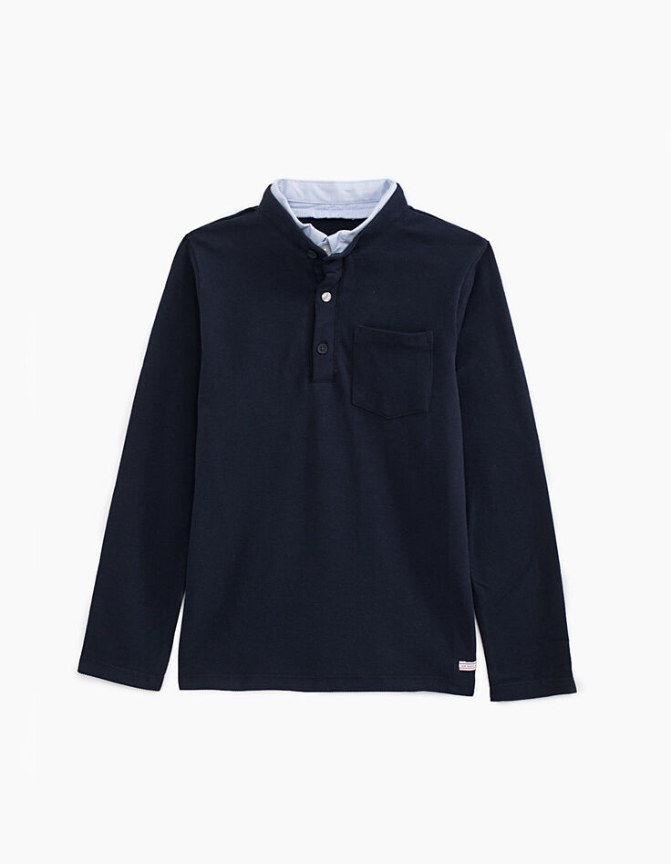 Polo navy con cuello camisero efecto óptico niño -2