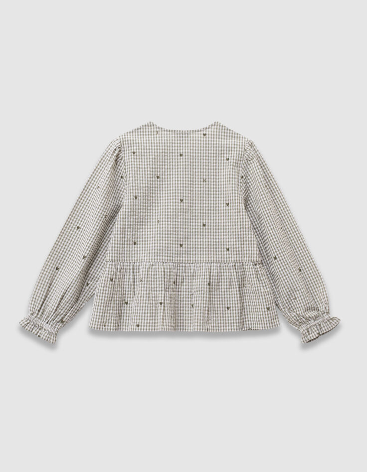 Blusa caqui con corazones flocados y lazos para ni&ntilde;a-3