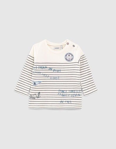 Camiseta blanco roto rayas y marcas bebé niño - IKKS