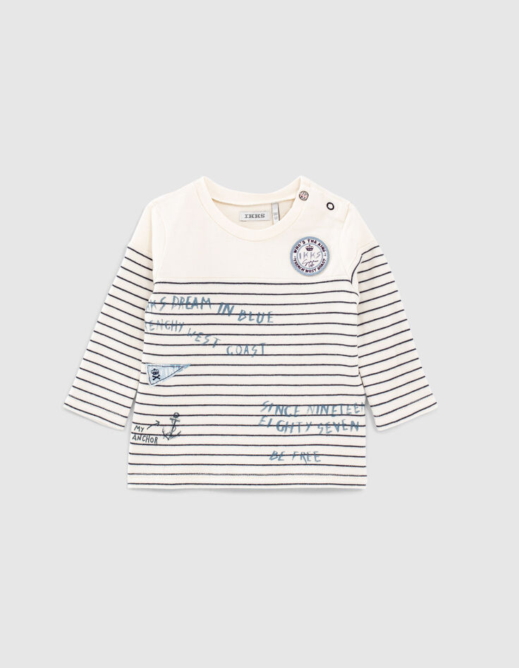 Camiseta blanco roto rayas y marcas bebé niño-1