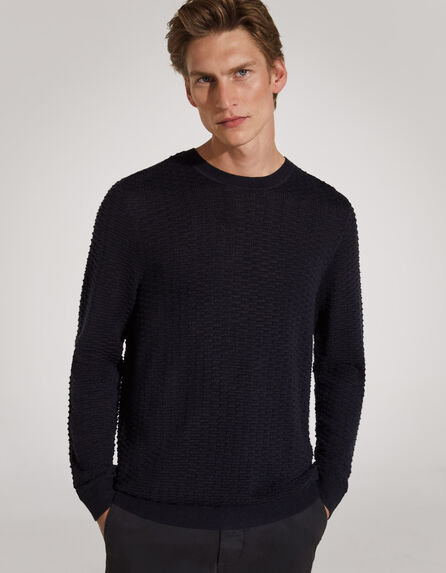 Pull marine tricot relief Homme