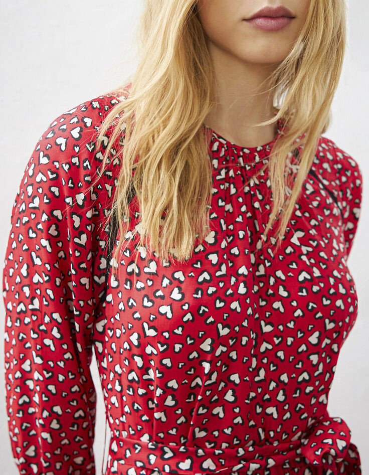 Women’s heart print midi dress with lace-7