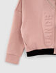 Roze vest cropped reli&euml;ftekst meisjes-4