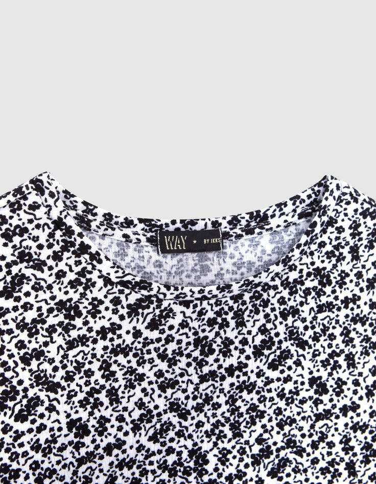 Gebroken wit T-shirt zwarte bloemenprint meisjes-2