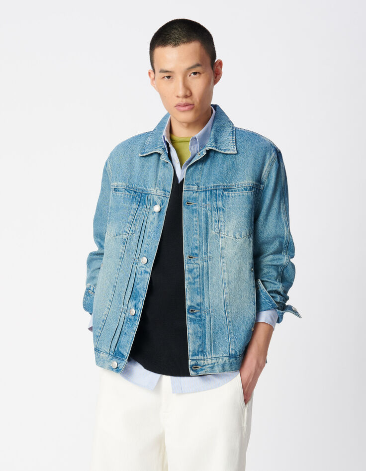 Blaue Jeansjacke mit Plissee-Detail Herren-1