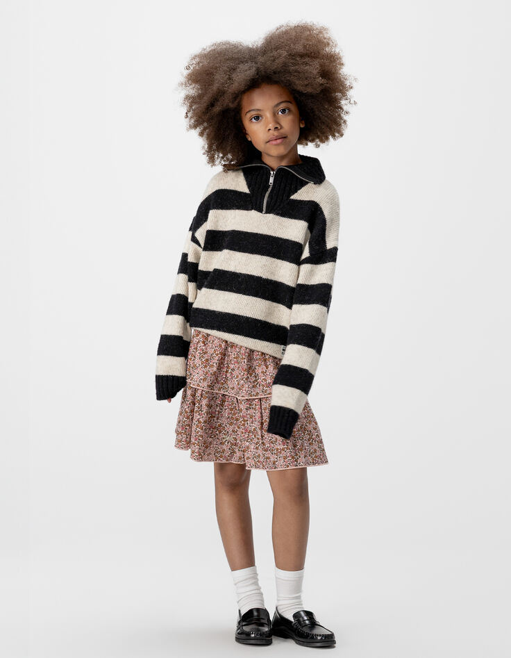 Girls’ pink short skirt with autumn flower print-7 Girls’ pink short skirt with autumn flower print-7