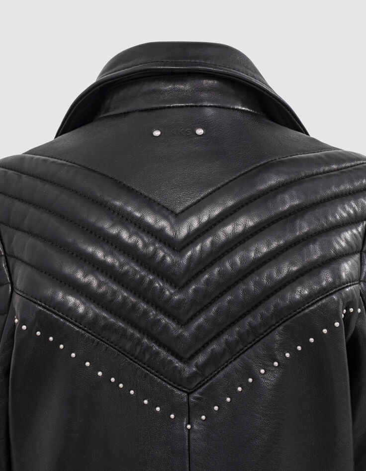Schwarze Lederjacke 1440 Leather Story mit Steppnähten-4