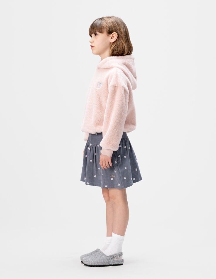 Korte blauwe fluwelen rok hartmotief meisjes-1 Korte blauwe fluwelen rok hartmotief meisjes-1