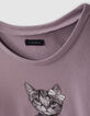 T-shirt parme visuel chat foulard pailleté fille-3