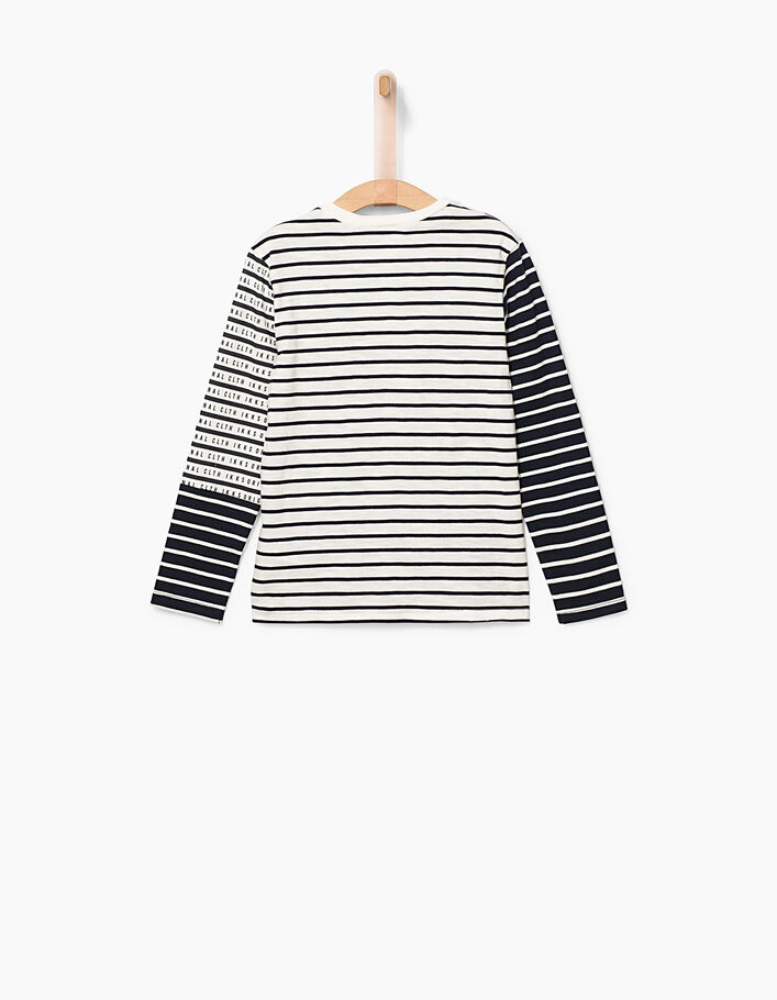 Boys' off-white T-shirt with navy stripes