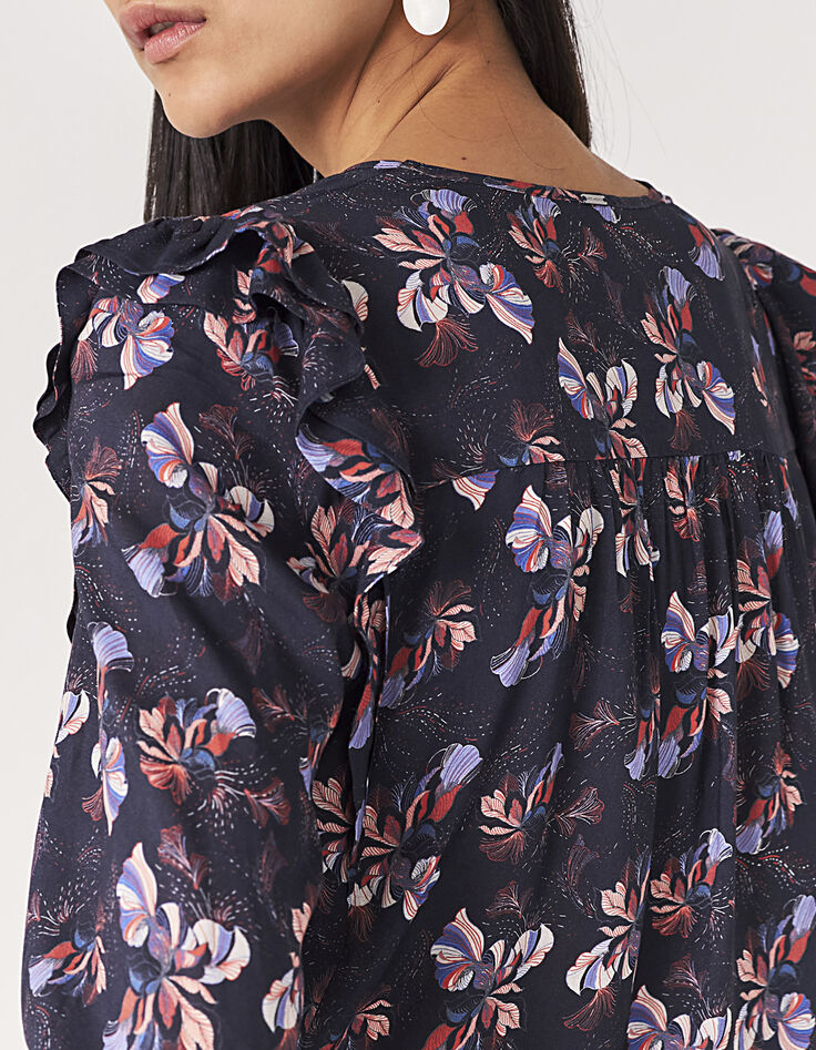Damenbluse aus Ecovero® mit Blumenprint und Rüschen-4