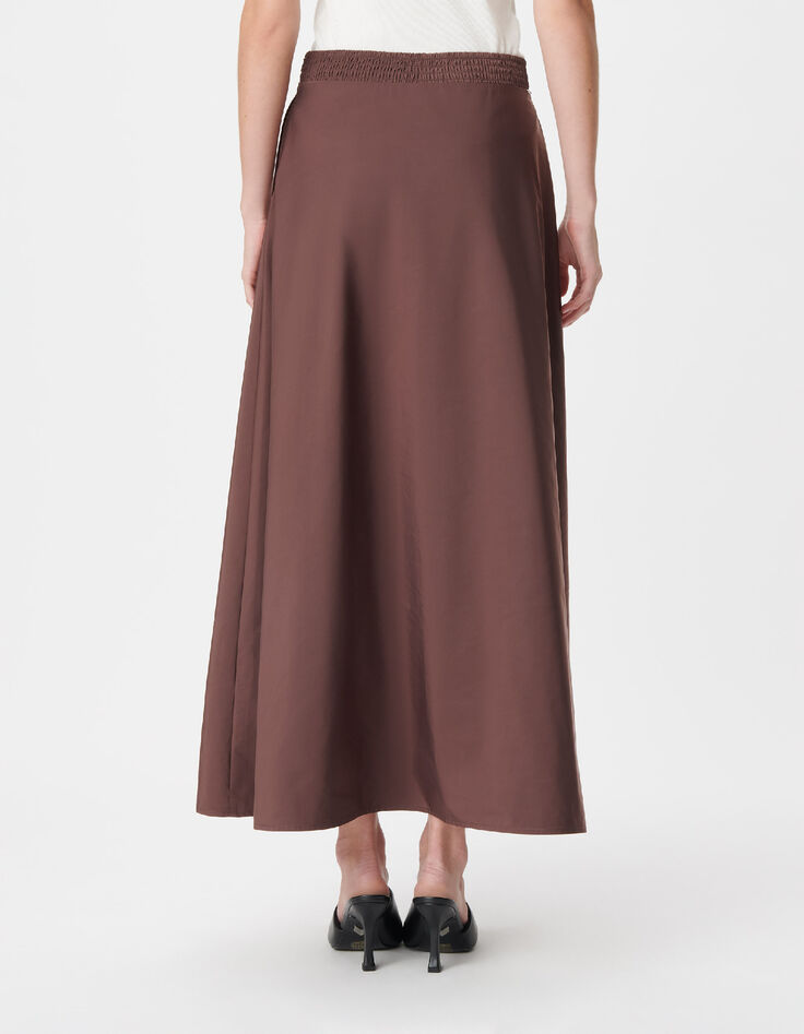 Jupe longue marron en taffetas pour femme-4