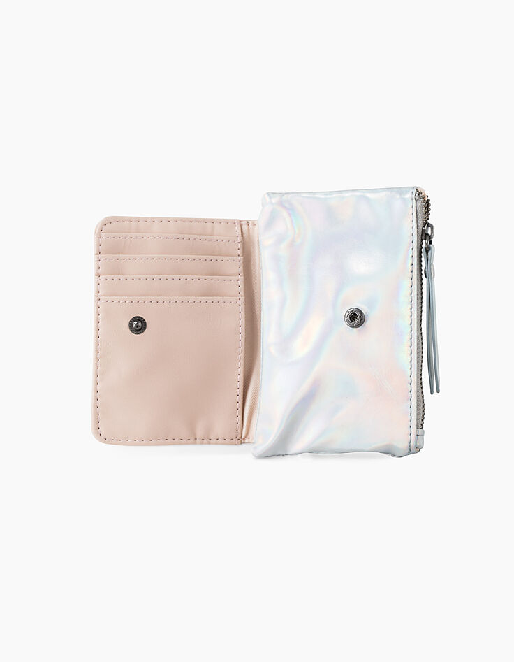 Porte-monnaie et cartes iridescent et rose fille-2