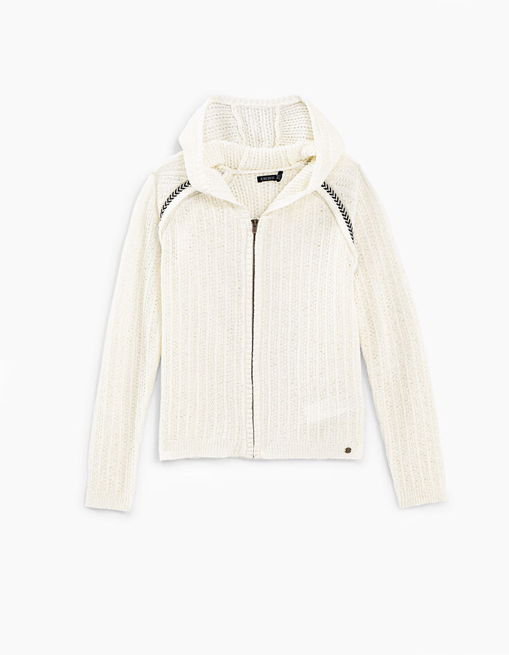 Girls&rsquo; ecru decorative knit hooded cardigan-2