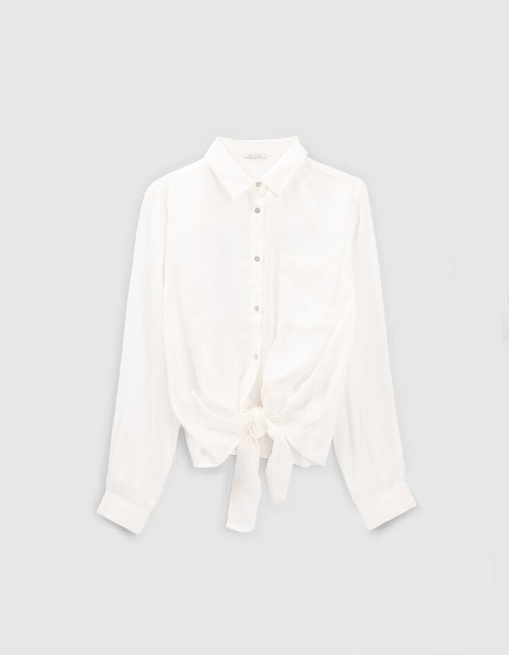Camisa blanco roto satinado para anudar delante mujer-5