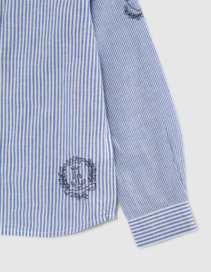 Boys’ blue shirt with white stripes and embroidery - IKKS