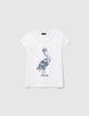 Ecru Mädchen-T-Shirt mit Pfauenmuster und Stickerei-1