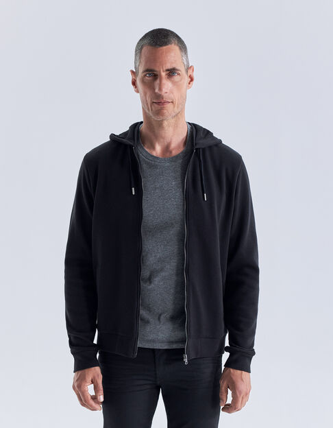 Cardigan noir nid d'abeille à capuche Homme