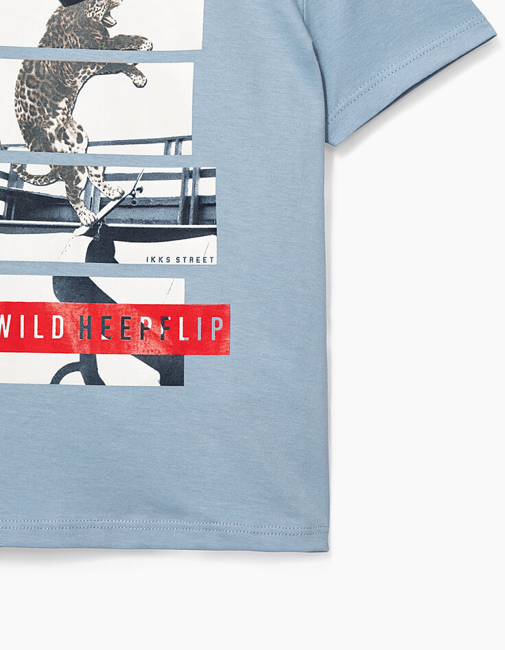 Tee-shirt bleu ciel avec léopard-skater garçon-4