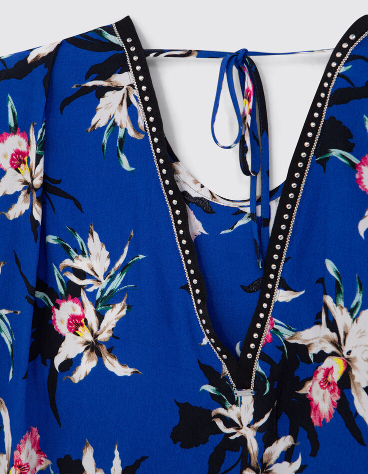 Top cobalt LENZING™ ECOVERO™ fleurs de paradis Femme