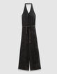 Grijze jumpsuit blote rug biokatoen met ceintuur Dames-7