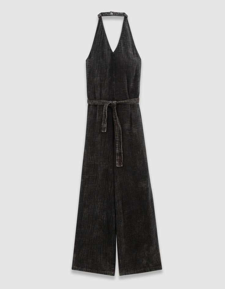 Grijze jumpsuit blote rug biokatoen met ceintuur Dames-7 Grijze jumpsuit blote rug biokatoen met ceintuur Dames-7