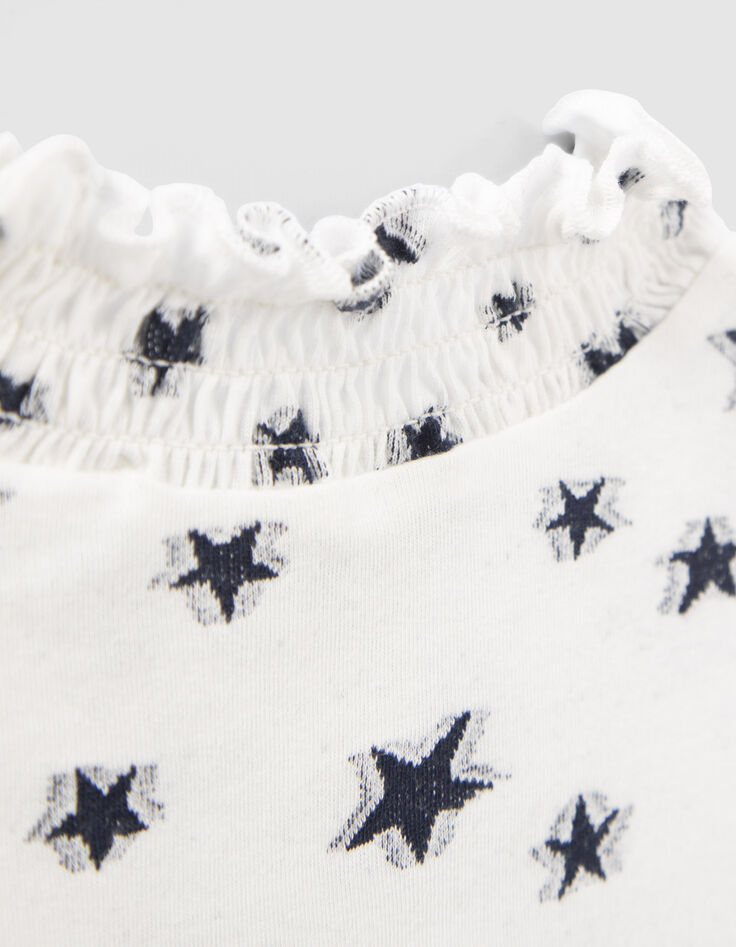 Gebroken wit T-shirt all-over sterrenjacquard meisjes-6