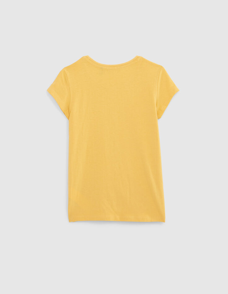 T-shirt jaune coton bio visuel coeur pailleté fille-3