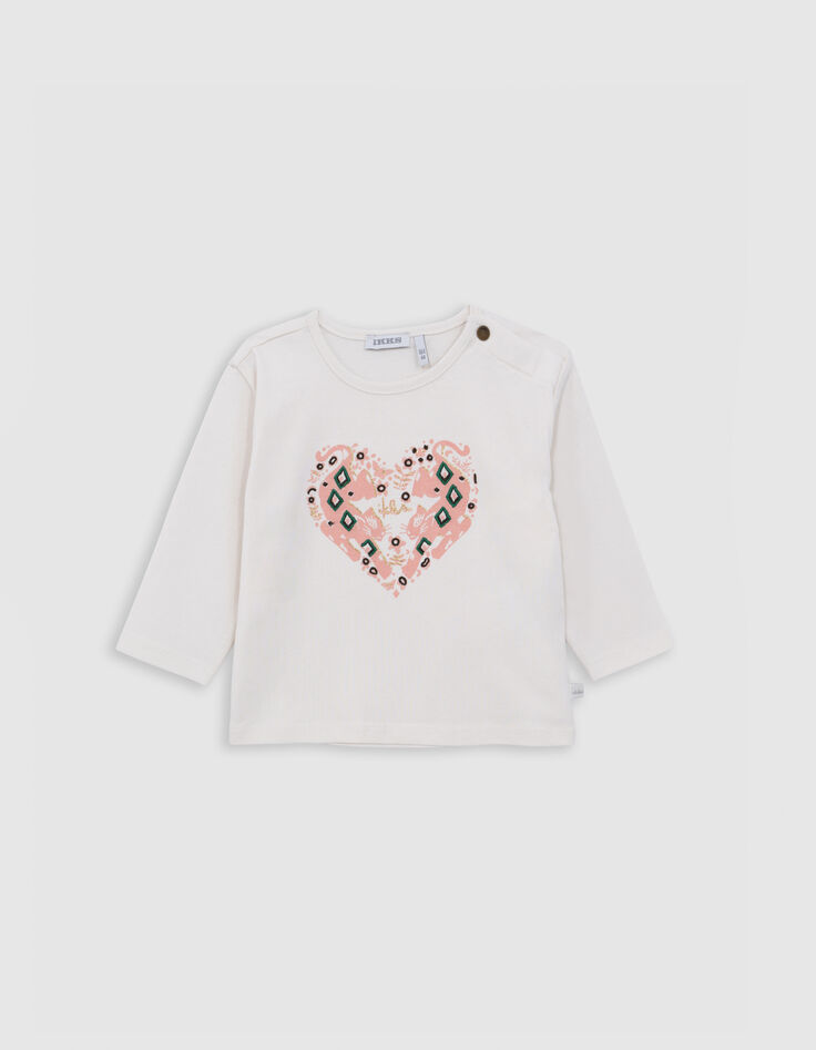 Beige visuelles t-shirt herz-panther baby mädchen-1 Beige visuelles t-shirt herz-panther baby mädchen-1