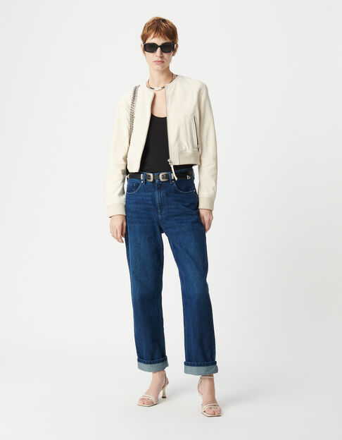 Blouson court beige cuir velours Femme - IKKS