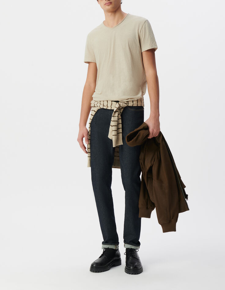 L&lsquo;Essentiel Herren-T-Shirt beige Bio-Baumwolle V-Kragen-1