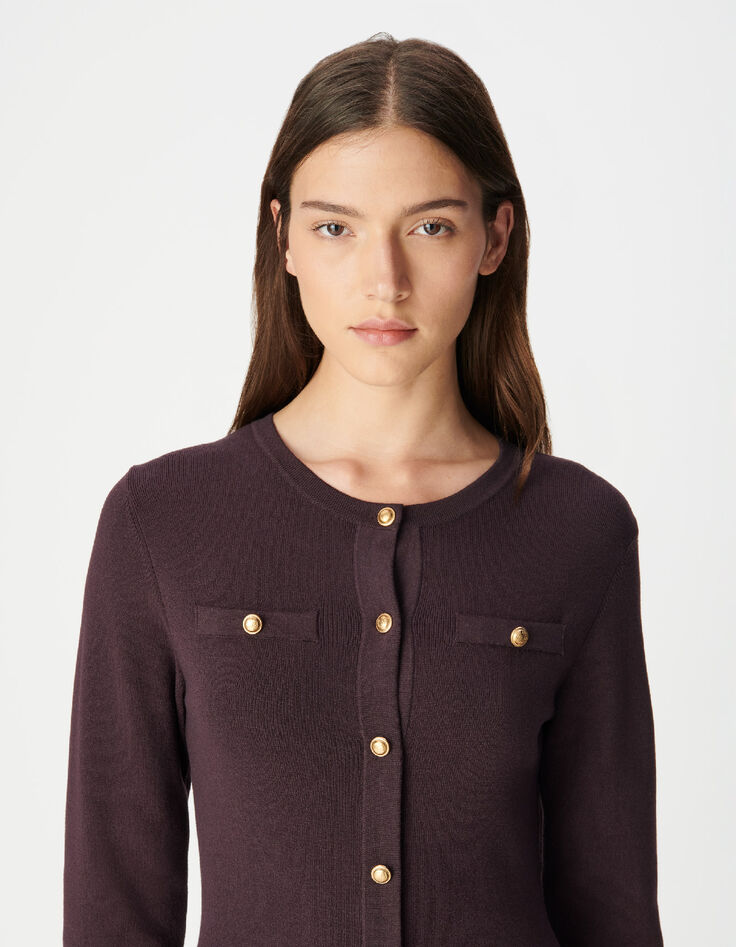 Robe bordeaux tricot boutonn&eacute;e Femme-4