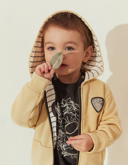 Baby boys’ wheat/white + black stripe reversible cardigan