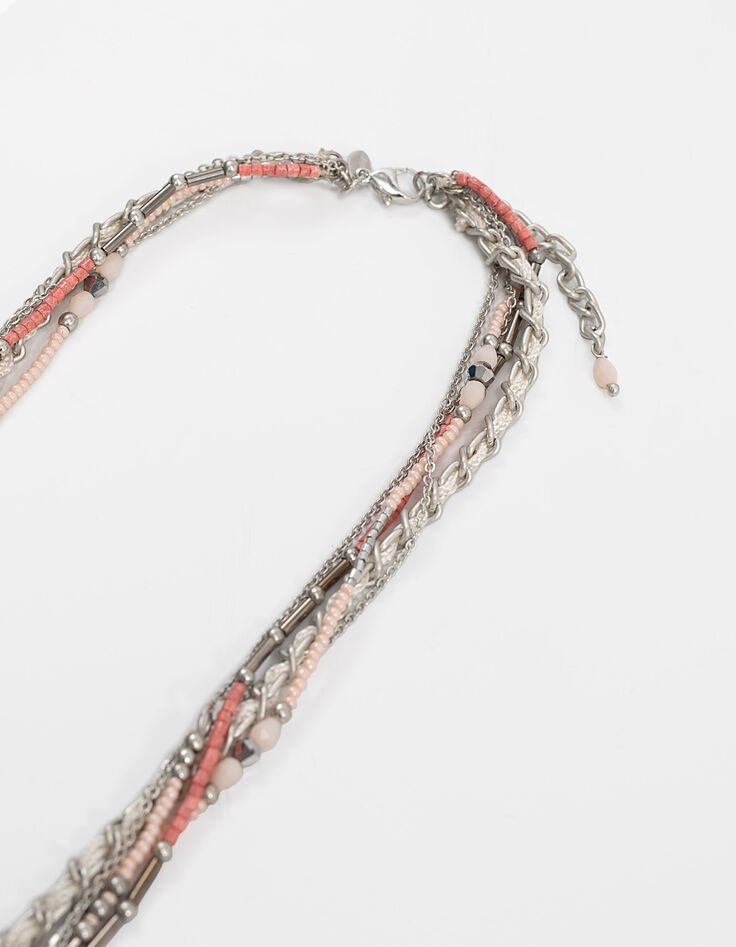Collier sautoir multirangs perles colorées pompons femme-3