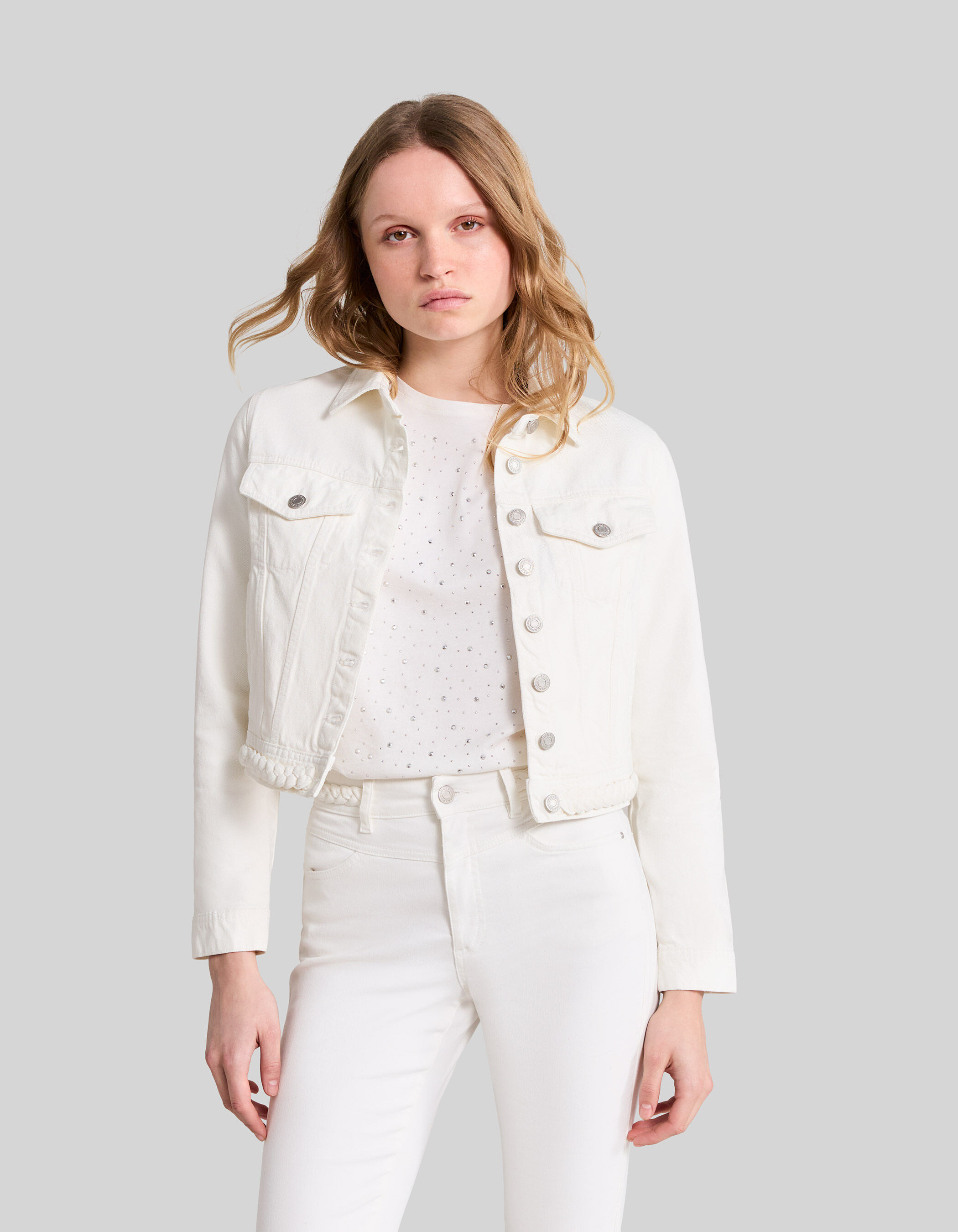 Veste en jean noir couture blanche best sale
