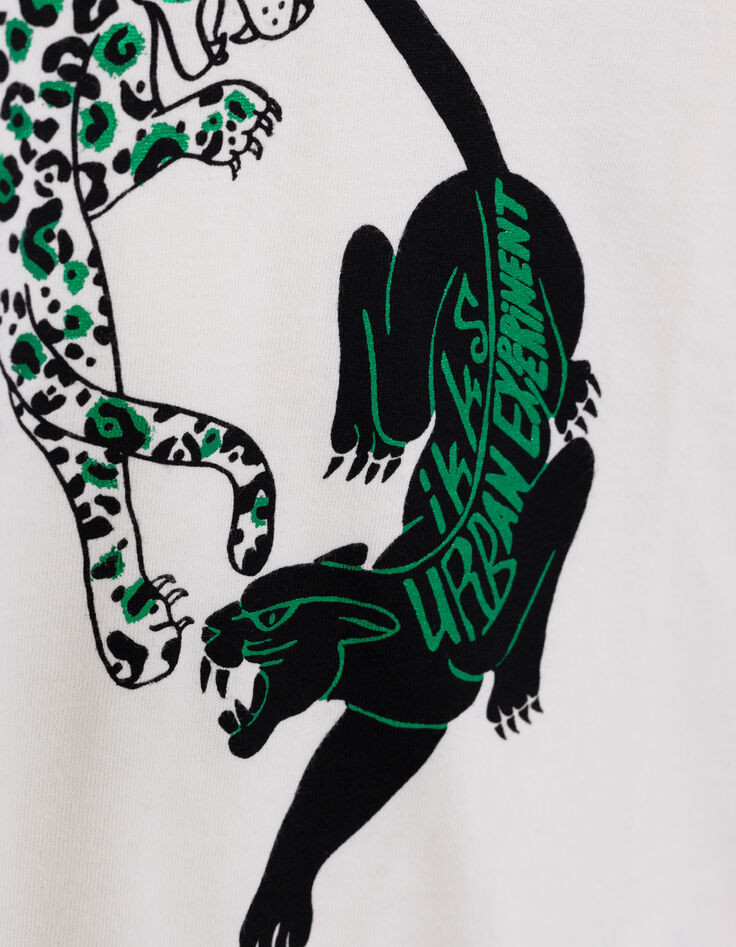 Boy's ecru organic cotton visual double panther T-shirt-5