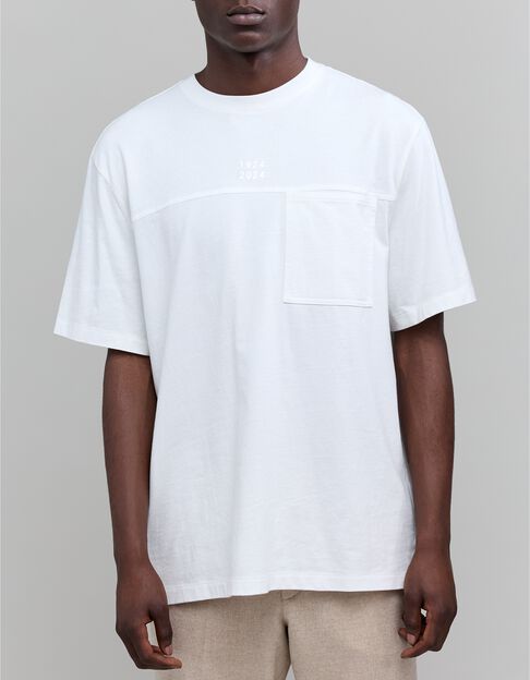 T-shirt blanc coton bio broderies dates Homme - IKKS