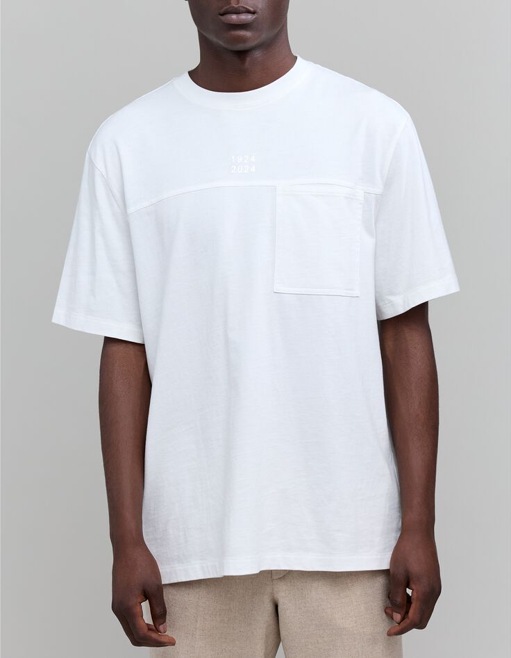 T-shirt blanc coton bio broderies dates Homme-1 T-shirt blanc coton bio broderies dates Homme-1