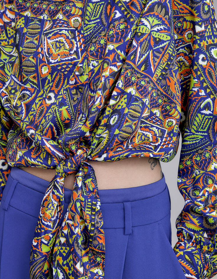 Camiseta azul de poliéster reciclado con gráfico étnico-4 Camiseta azul de poliéster reciclado con gráfico étnico-4