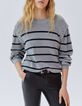 Jersey gris punto rayas azul marino y tachuelas mujer-1