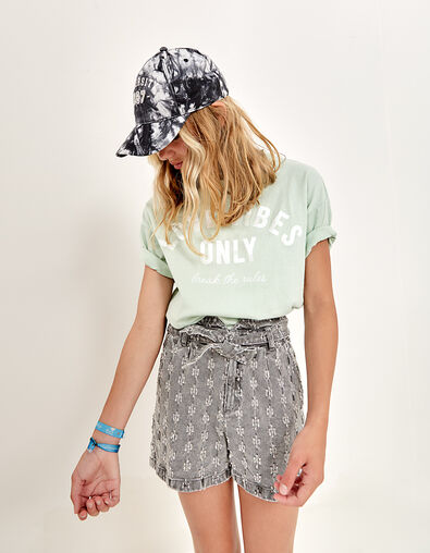 Zweifarbiges M&auml;dchen-T-Shirt mit Message in Mint - IKKS