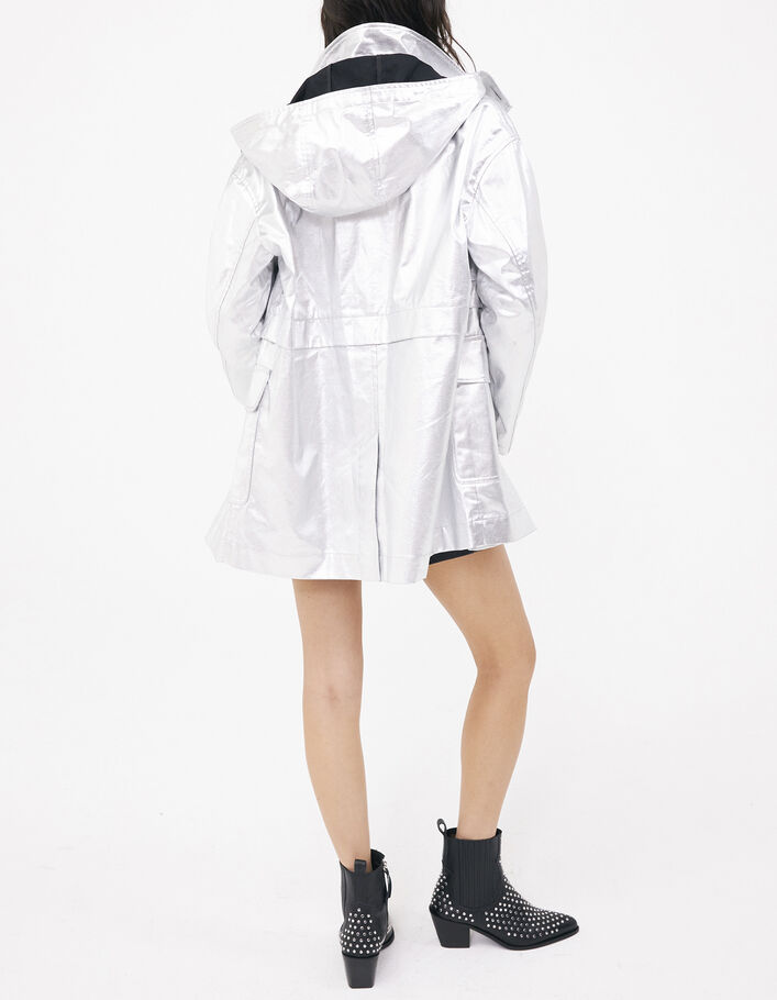 Parka plateada algodón encerado capucha extraíble mujer - IKKS
