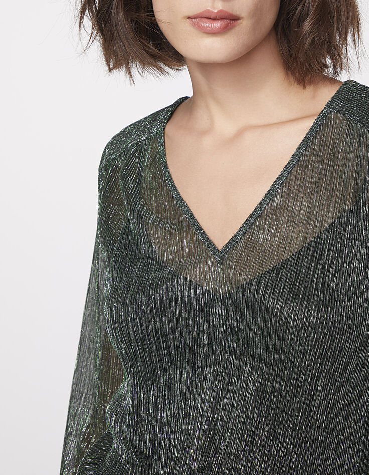 Blouse col V en maille fantaisie métallisée femme-4