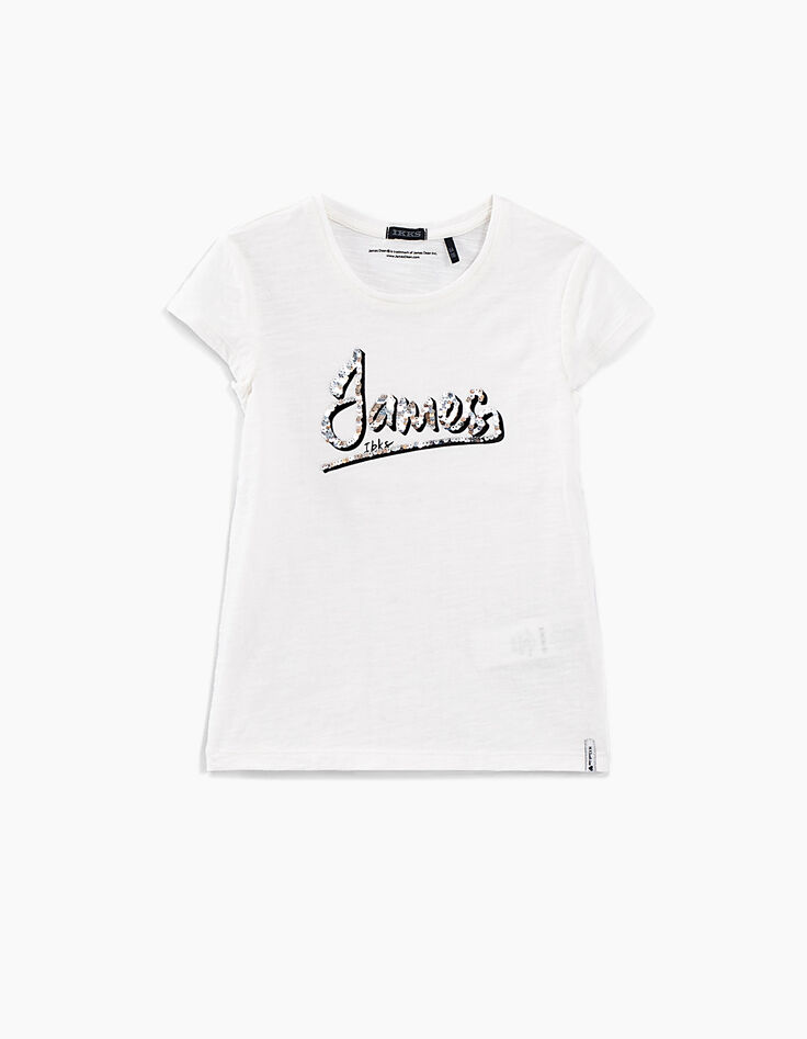 Tee-shirt blanc cassé avec sequins réversibles fille-3